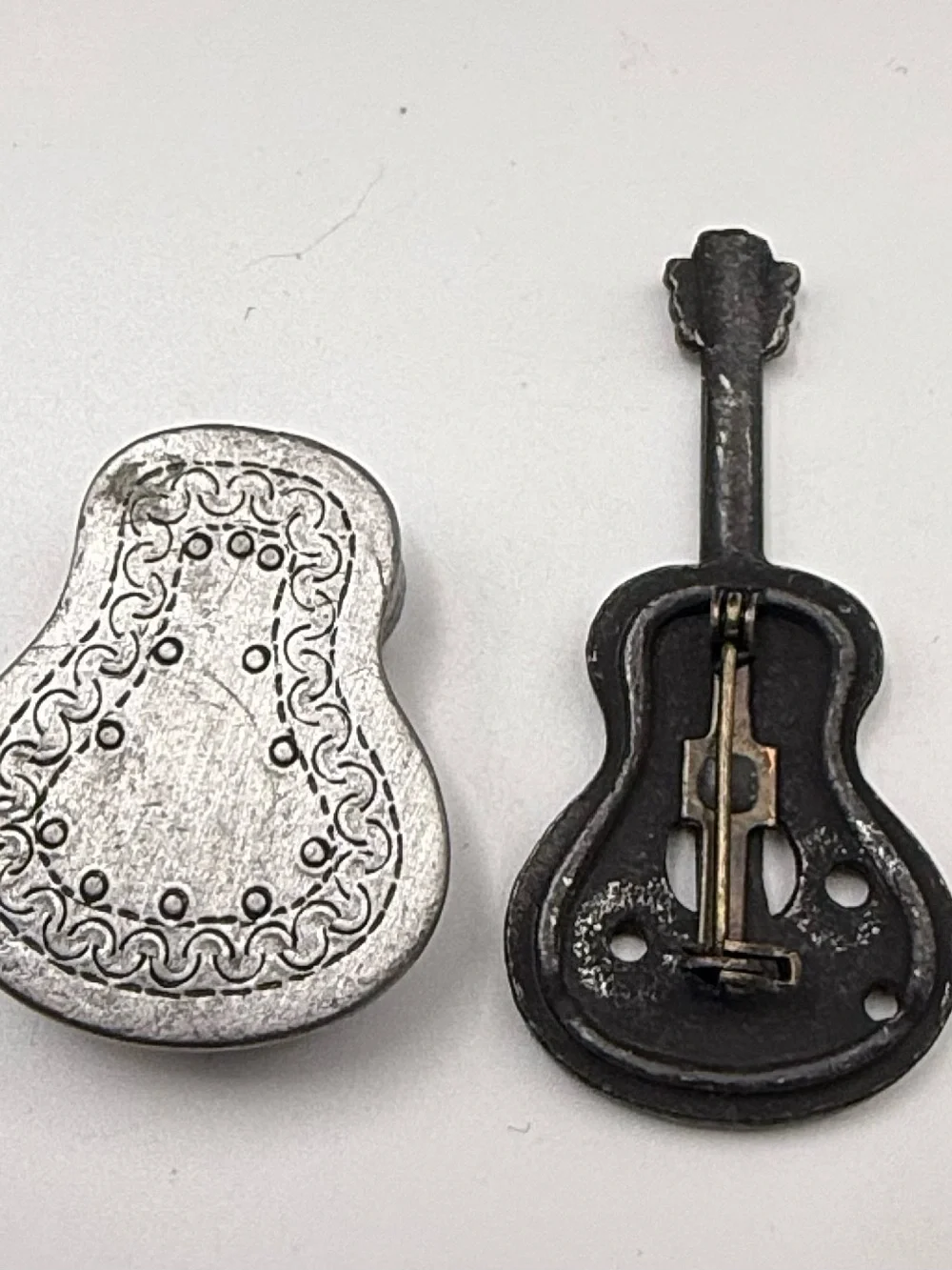 Vintage Torino Pewter Acoustic Guitar Broach Earrings Necklace Trinket Box